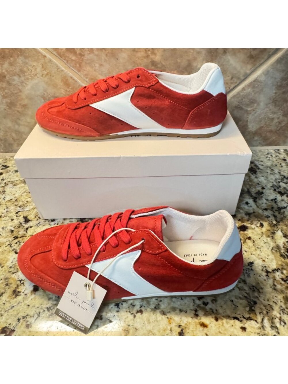 Mila Paoli Women’s RED and WHITE Sneakers sz 8 Leather Suede Made In Italy NIB